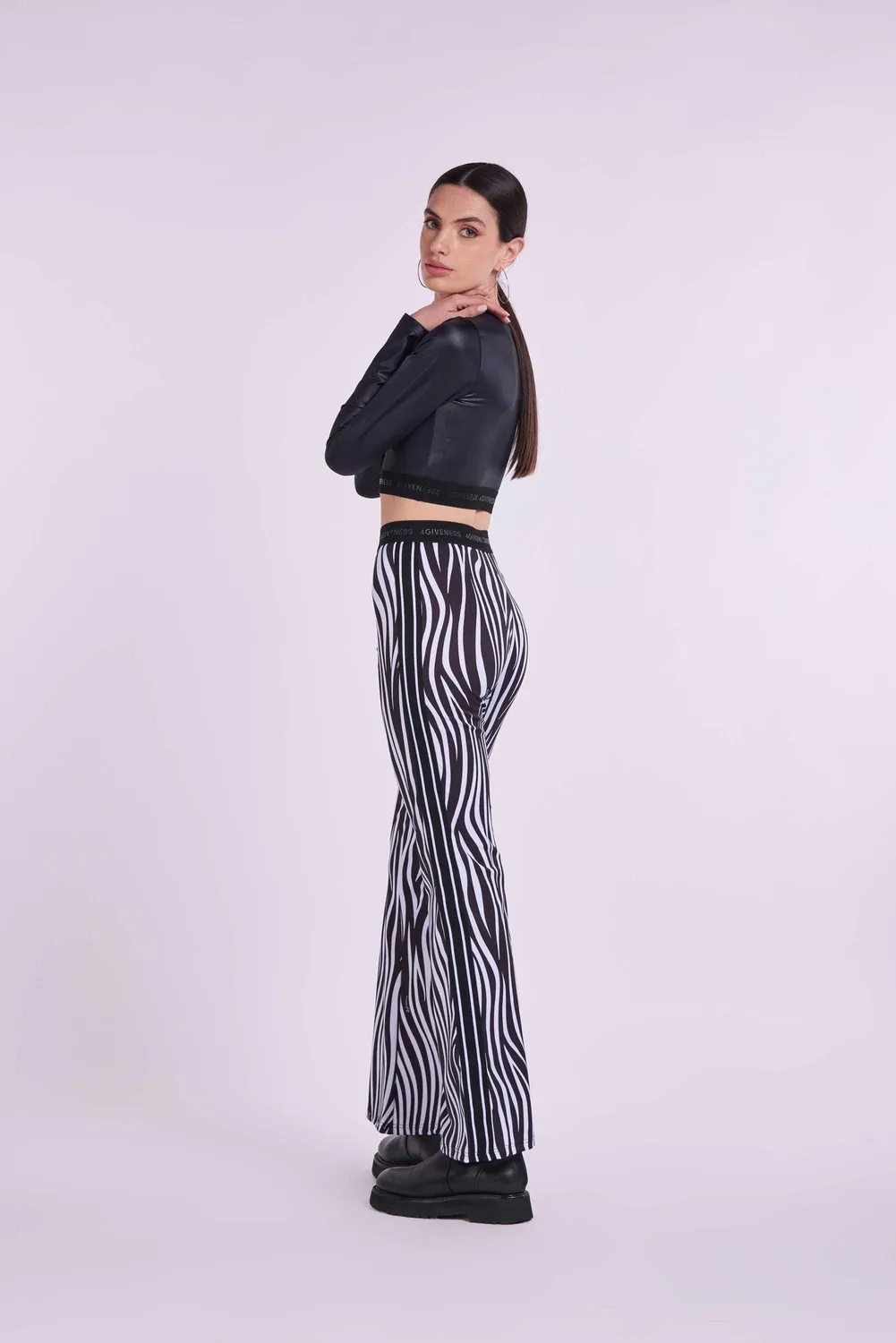4 Giveness Lycra top maniche lunghe logo elastico nero