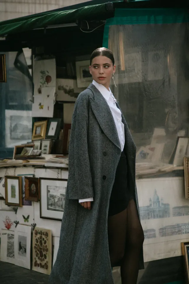 4 Giveness Cappotto Lungo Doppiopetto Lana Oversize