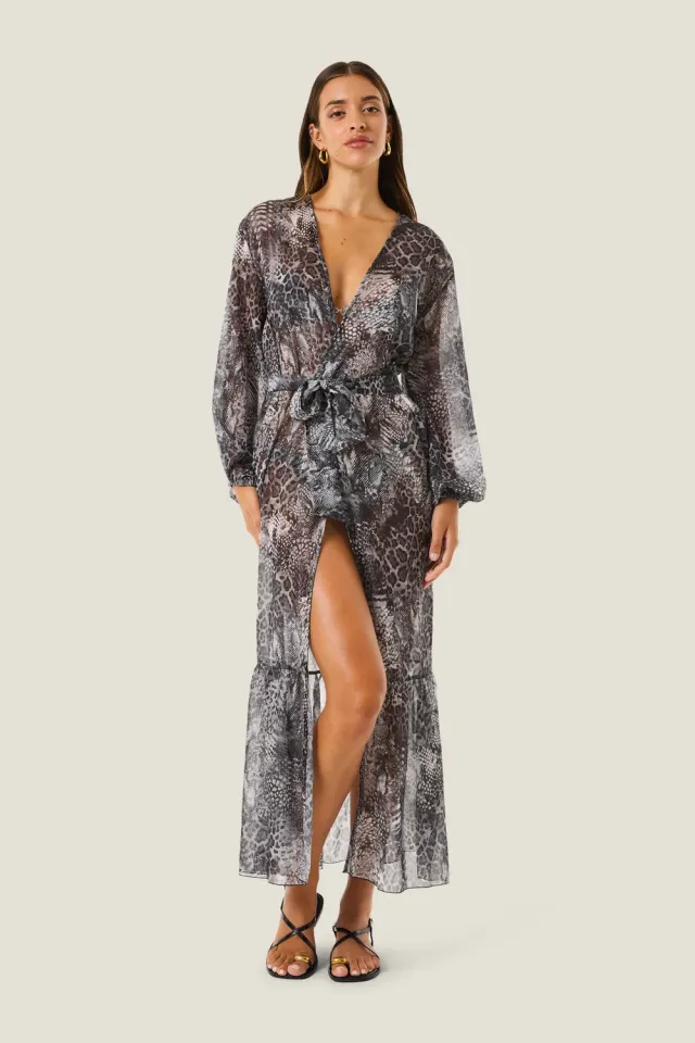 4 Giveness Animalier Resort kimono lungo maculato