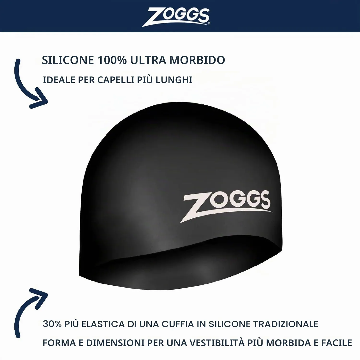 Zoggs Easy-Fit cuffia nuoto Nero silicone morbido