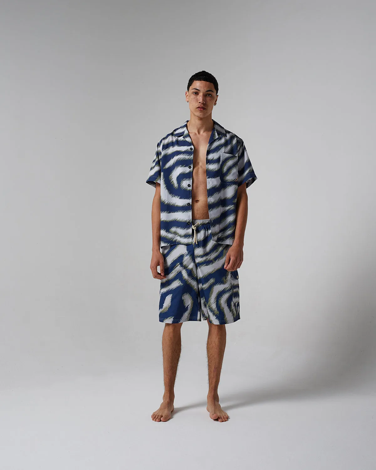 Mosso Sunwear Blue Zebra camicia manica corta blu Tencel
