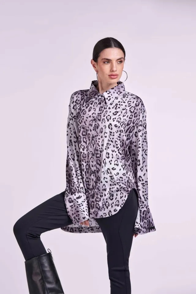 4 Giveness Leo camicia fantasia grigia leopardata