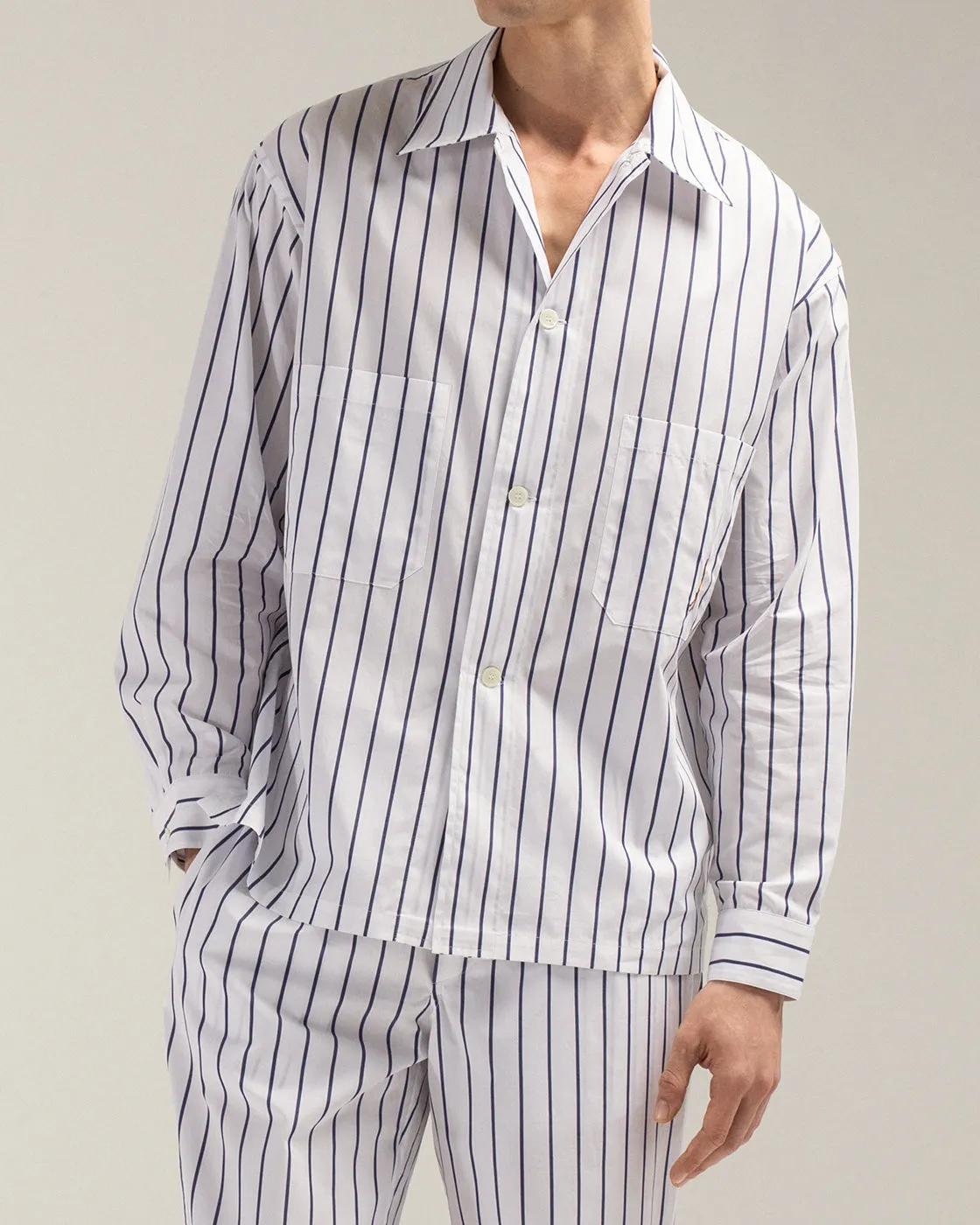 Mosso Sunwear camicia cotone blu a righe manica corta