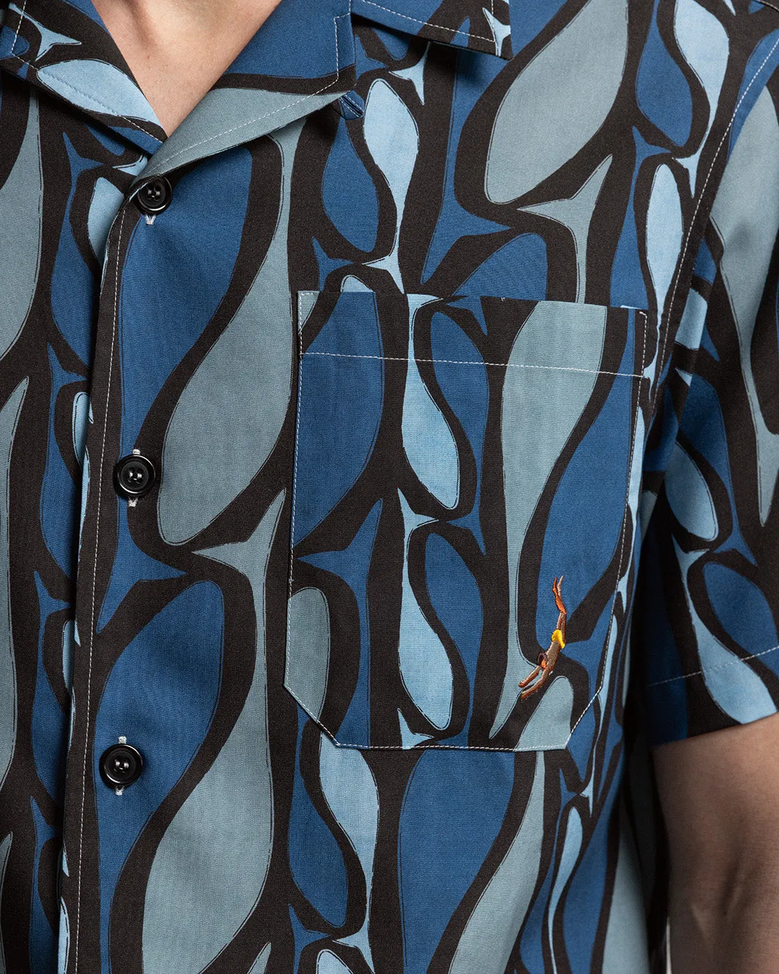 Mosso Sunwear Pesci camicia azzurra lyocell
