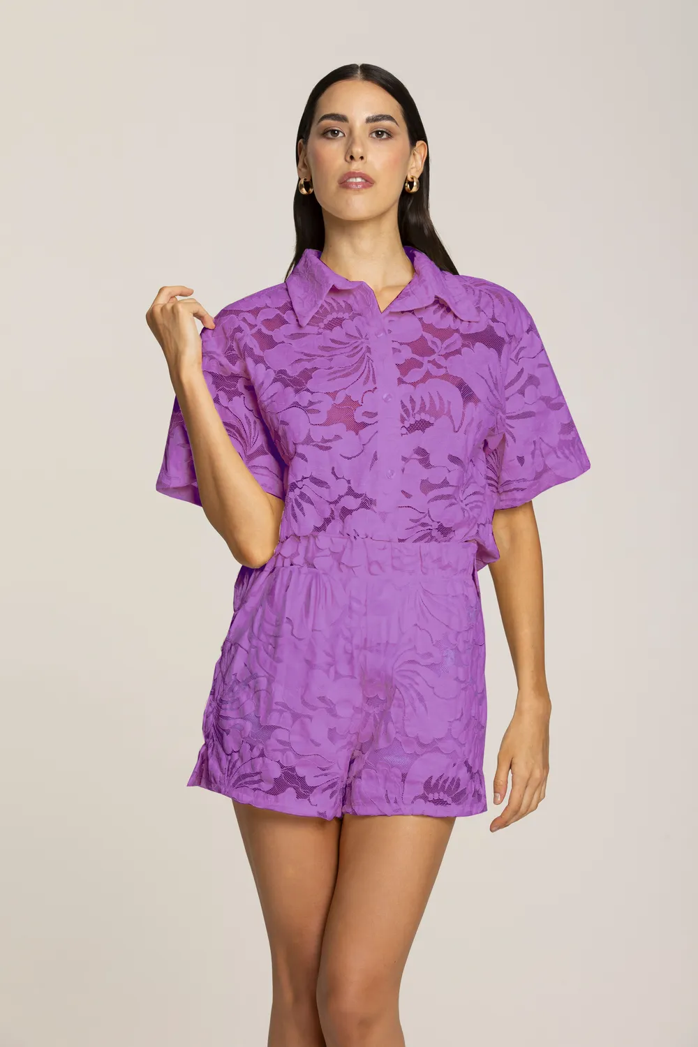 4 Giveness Blossom Lace camicia manica corta pizzo bianca
