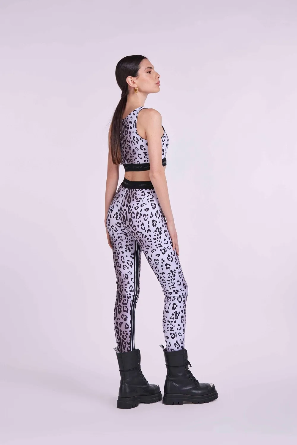 4 Giveness Top Lycra Leopardata top grigio lycra