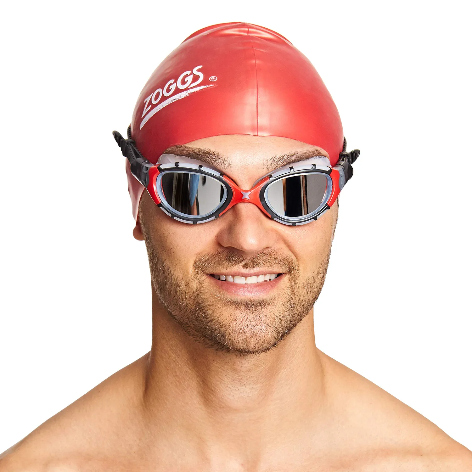 Zoggs Predator Flex occhialini nuoto nero rosso specchiati