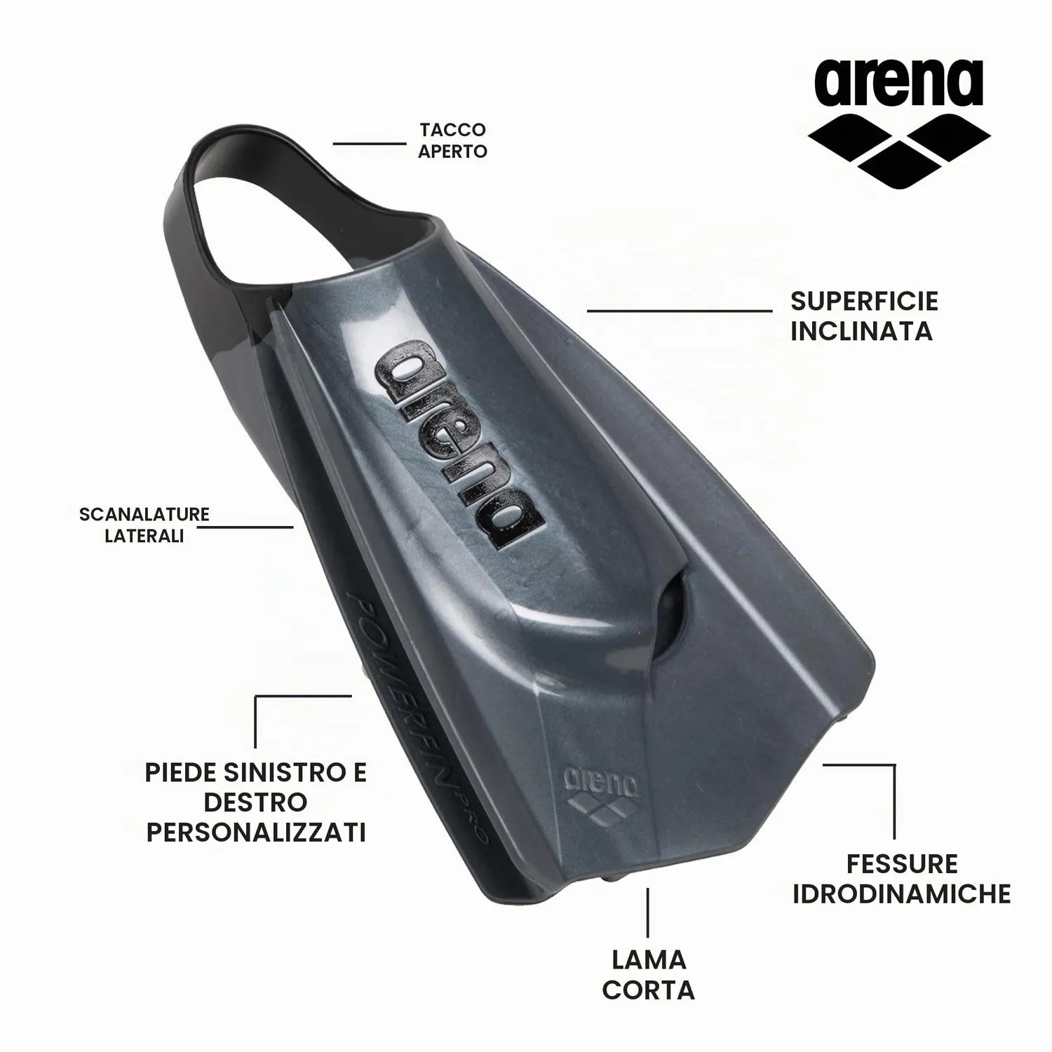 Arena Powerfin Pro II pinne corte 40-41 silicone unisex