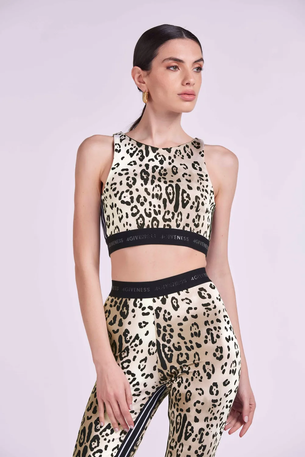 4 Giveness Top Lycra Leopardata top grigio lycra