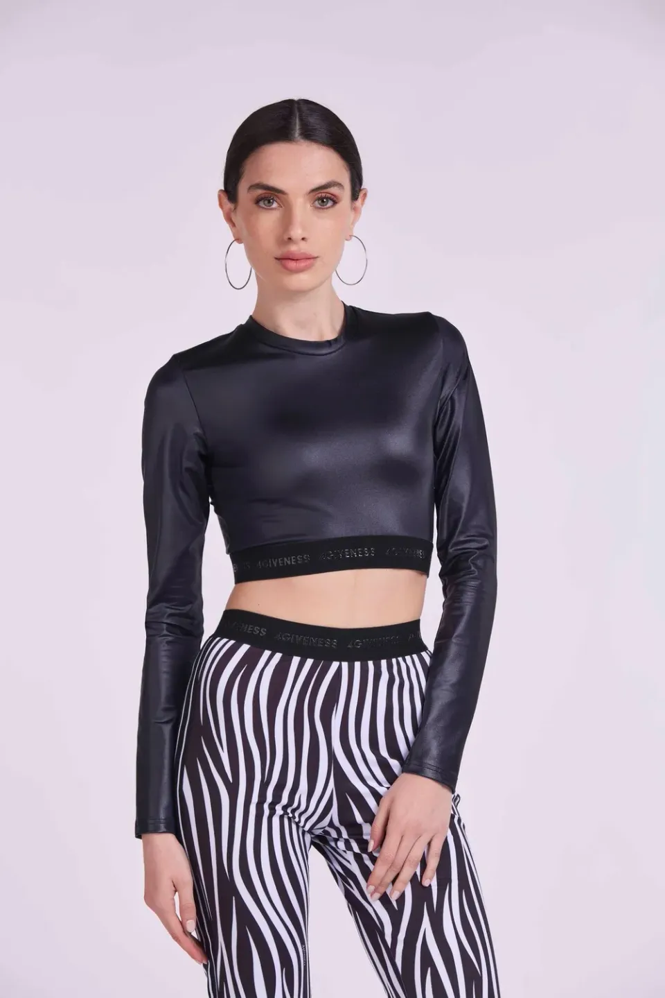 4 Giveness Lycra top maniche lunghe logo elastico nero