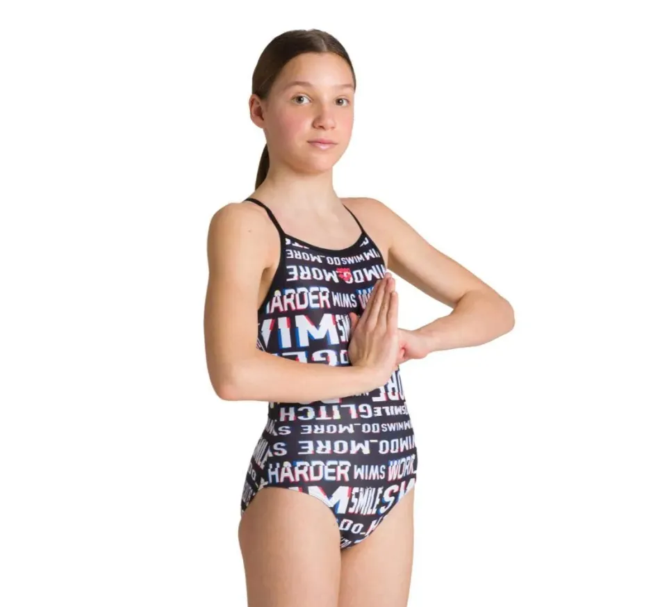 Arena Neon Glitch Jr Intero 8-9 Anni Nero Resistente Cloro
