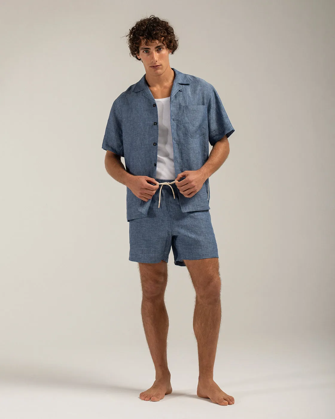 Mosso Sunwear Pantelleria camicia lino blu manica corta