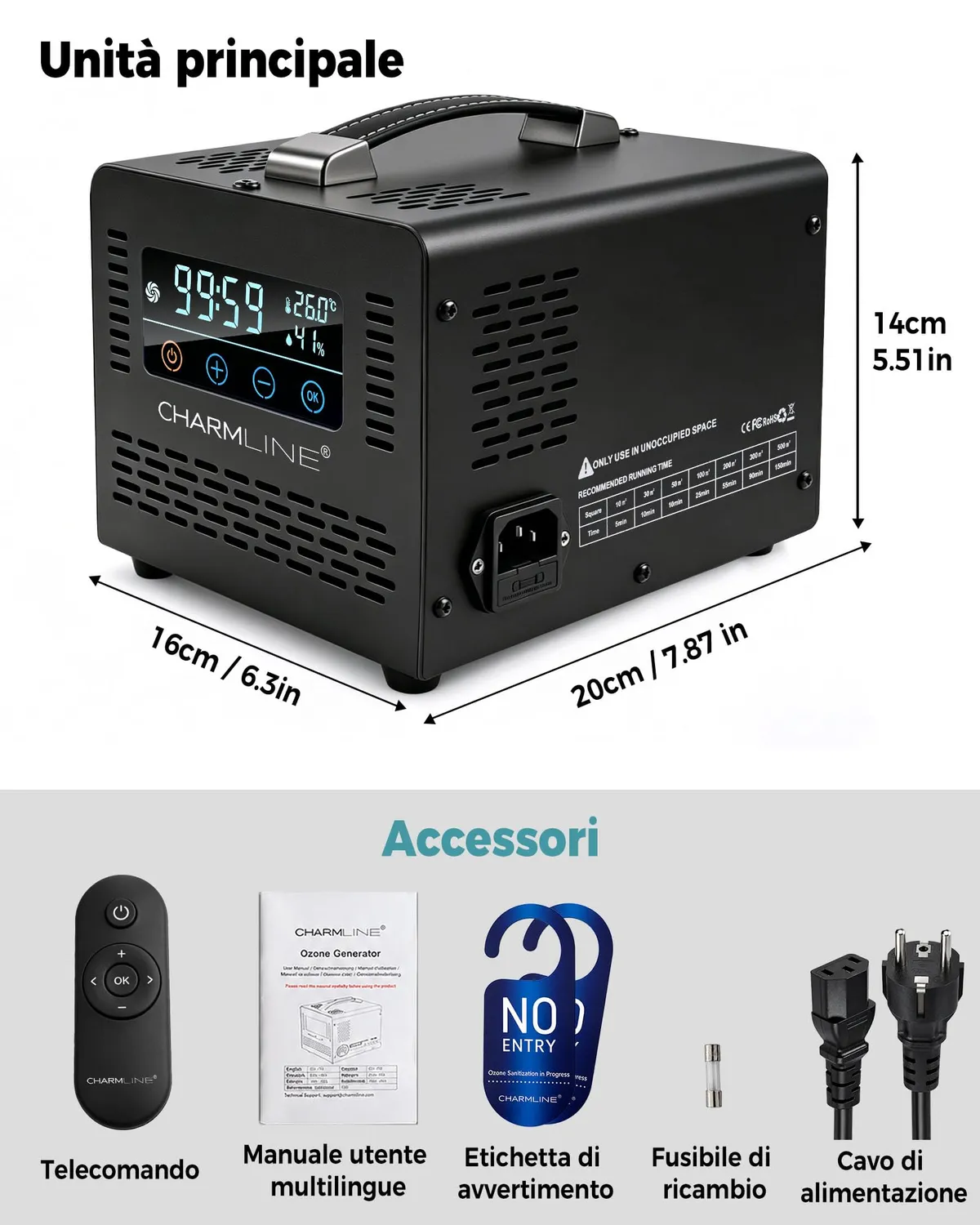 Charmline Classico generatore ozono nero 60000 mg/h