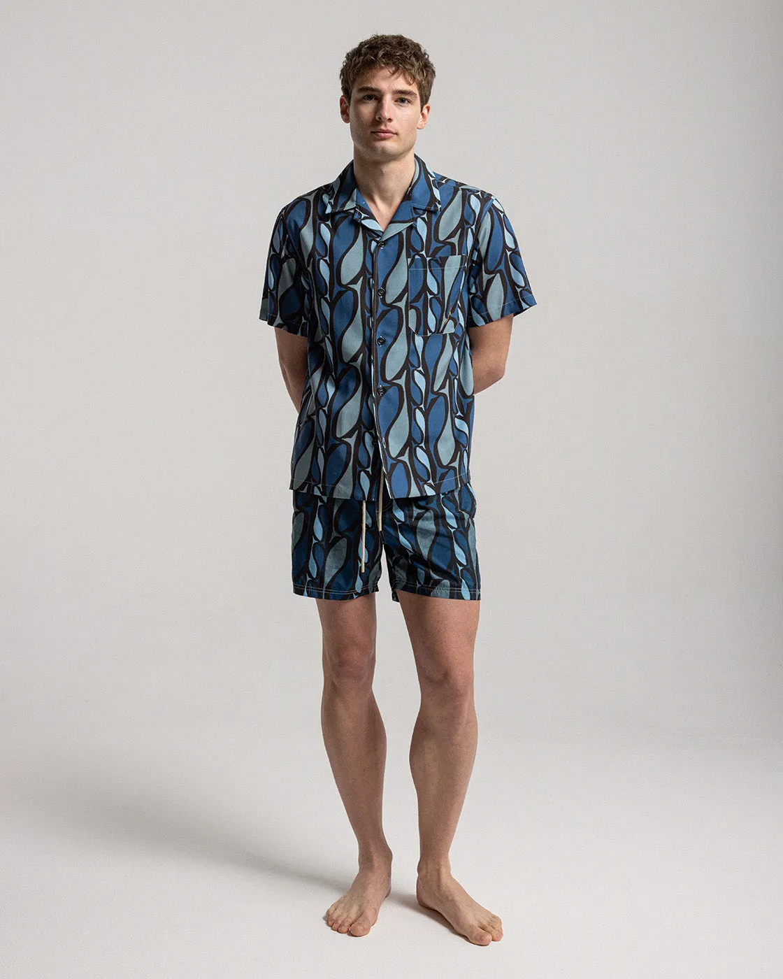 Mosso Sunwear Pesci camicia azzurra lyocell