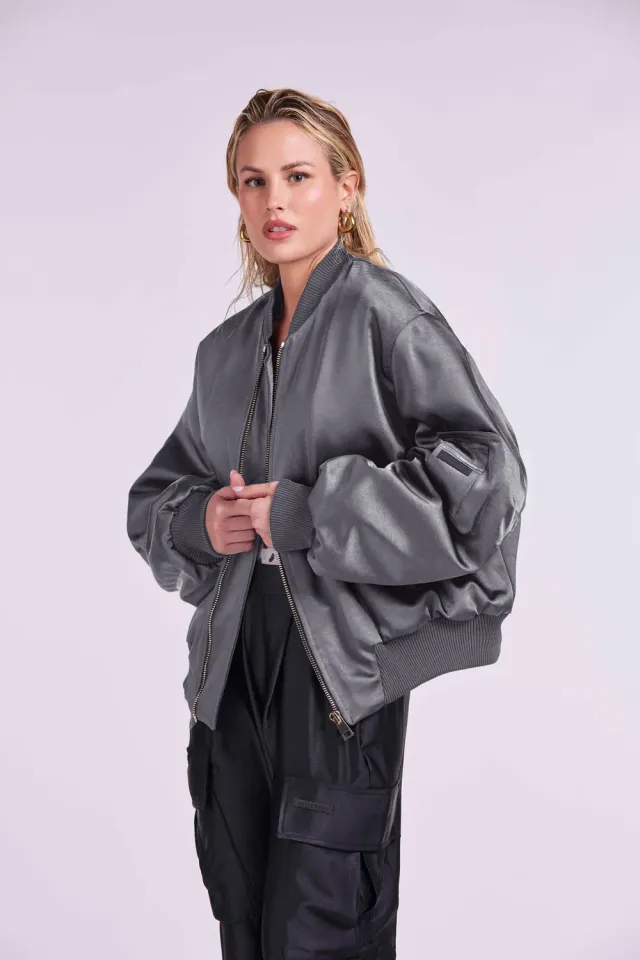 4 Giveness Bomber giubbotto uomo nero nylon lucido