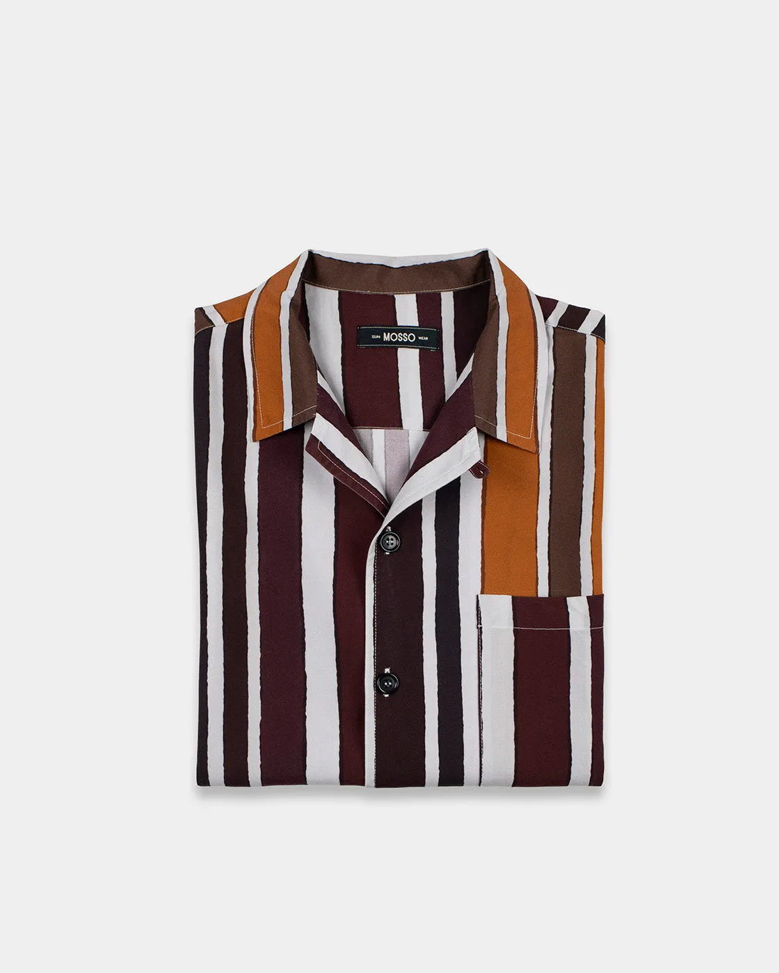 Mosso Sunwear Baiadera camicia marrone a righe maniche corte