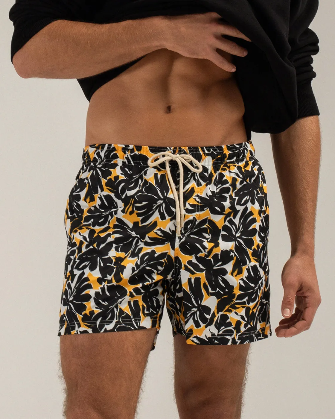 Mosso Sunwear Foliage boxer mare nero foglie gialle