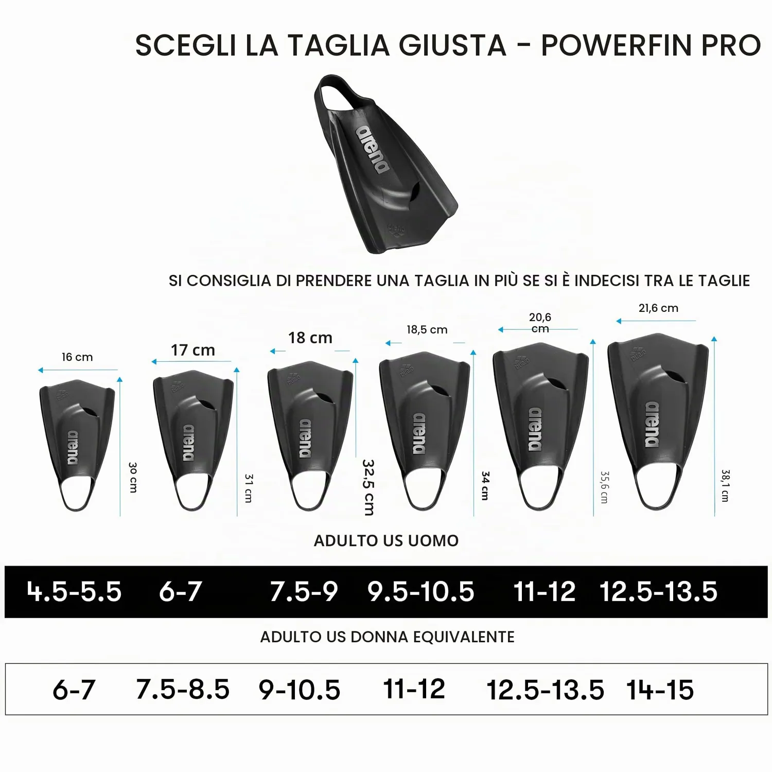 Arena Powerfin Pro II pinne corte 40-41 silicone unisex