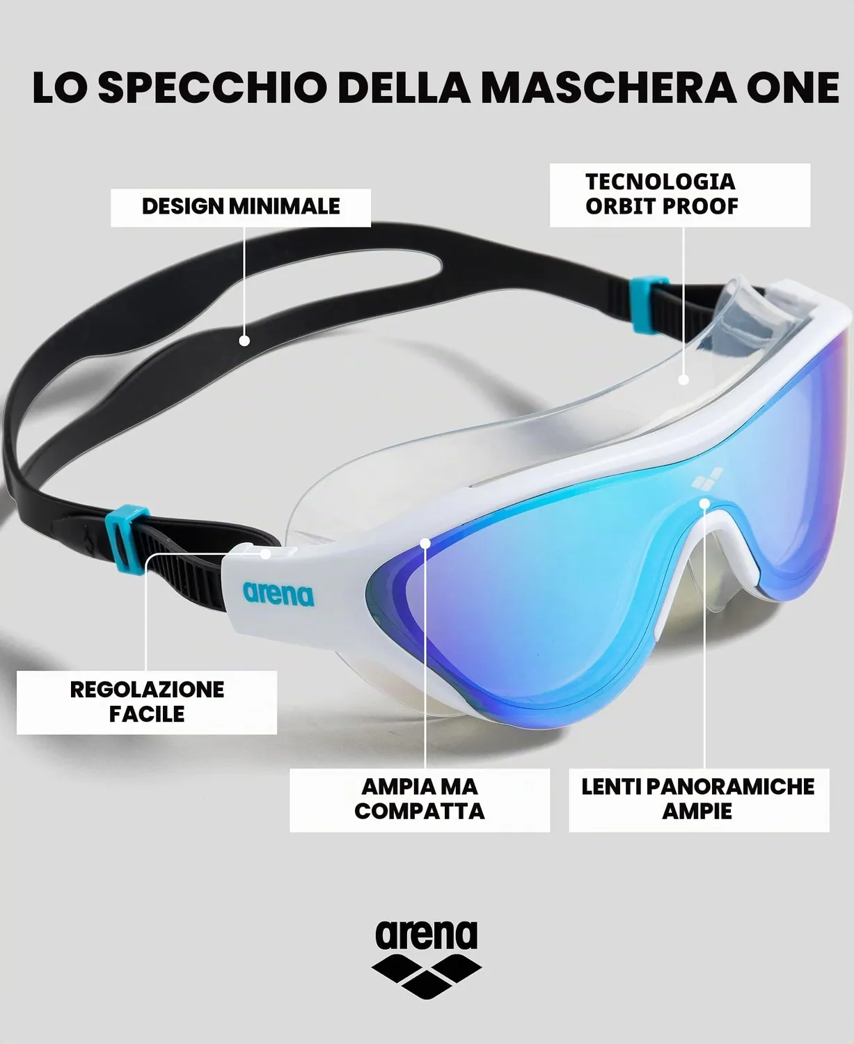 Arena The One Mask Mirror maschera nuoto nera mirror