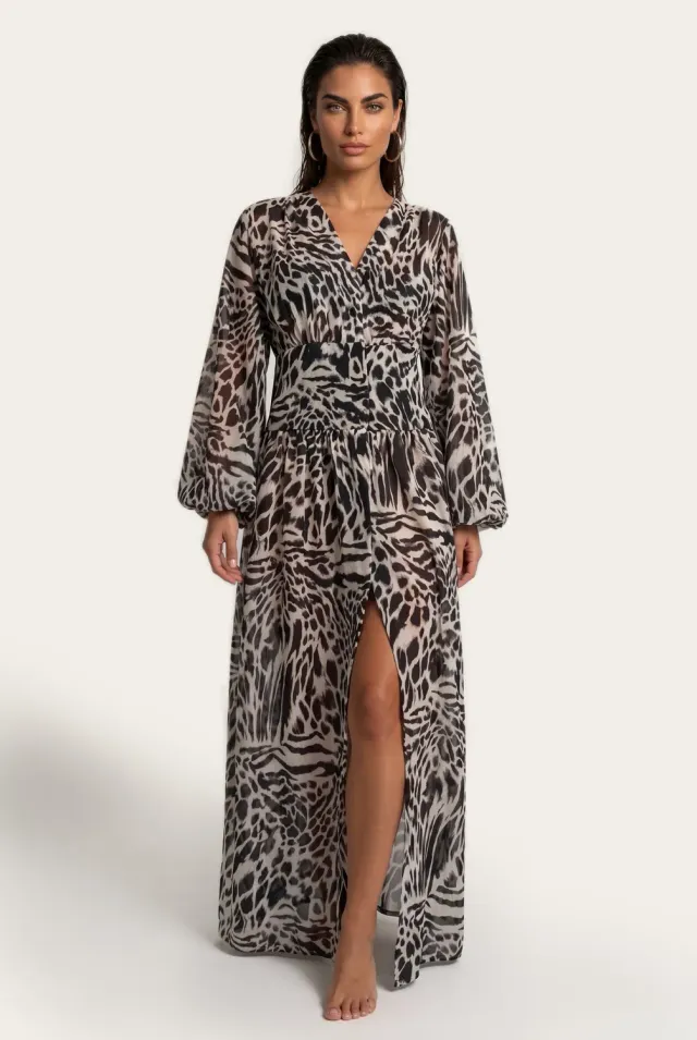 4Giveness Melted Skin abito lungo animalier spacco