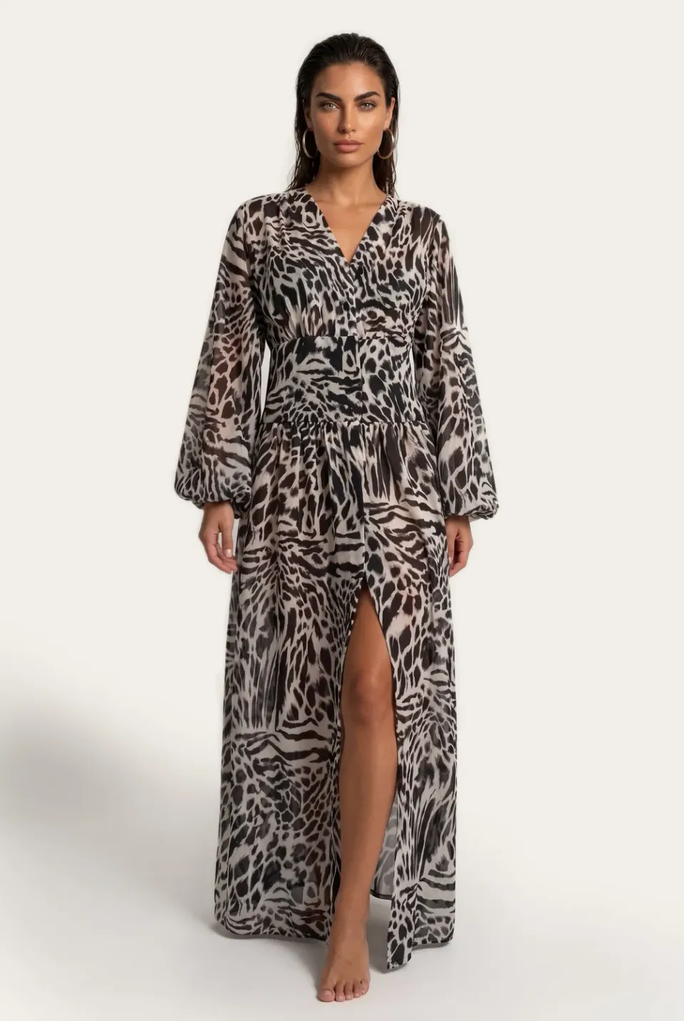 4Giveness Melted Skin abito lungo animalier spacco