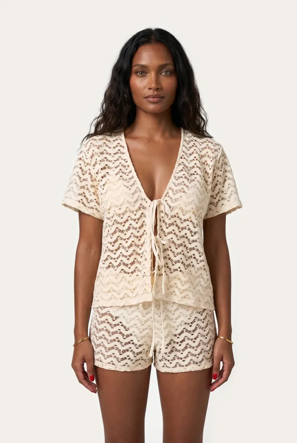 4 Giveness Top Mesh Crochet top bikini nero traforato