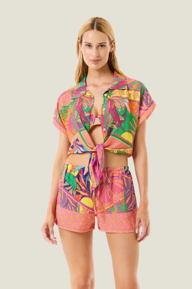 4 Giveness Pop Foulard camicia crop donna fantasia