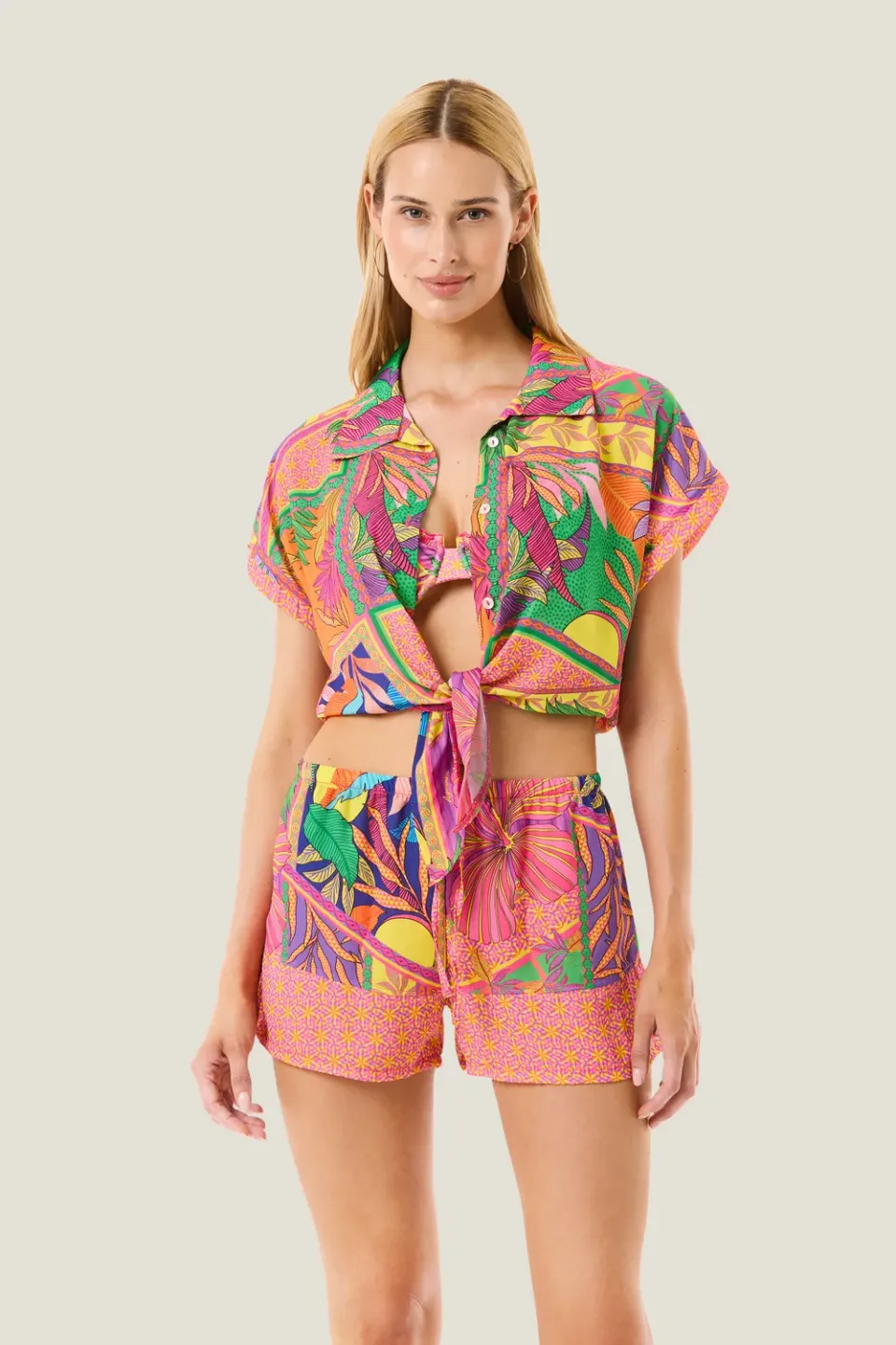 4 Giveness Pop Foulard camicia crop donna fantasia