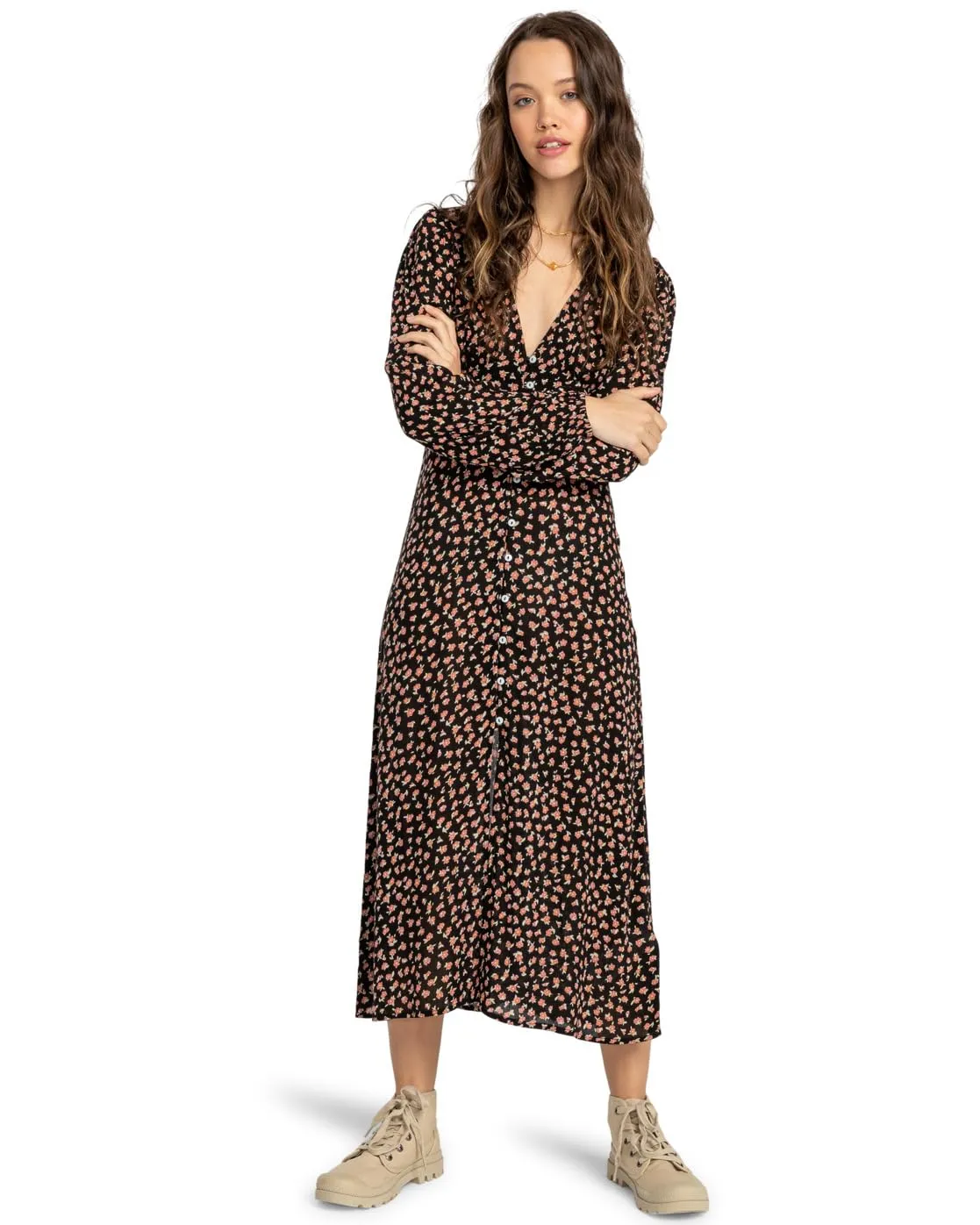 Billabong Cool Night vestito donna XL midi viscosa scollo V