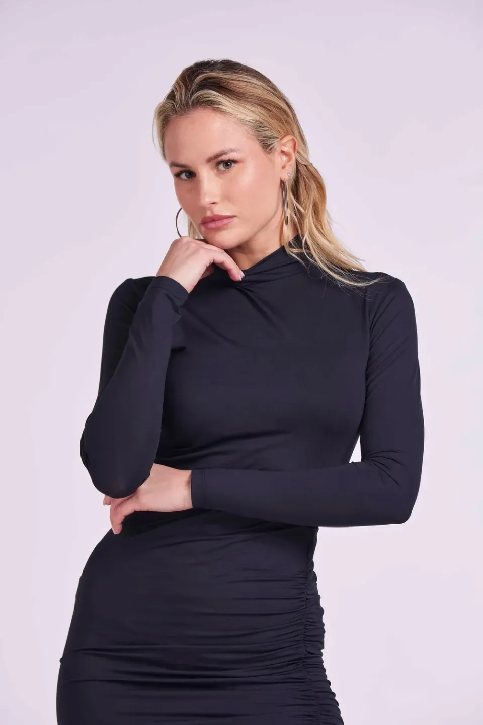 4 Giveness Cup top dolcevita lycra nero maniche lunghe