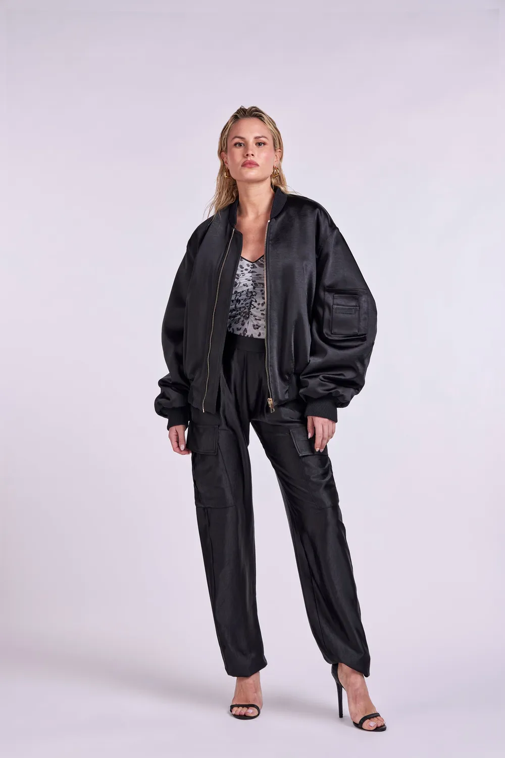 4 Giveness Bomber giubbotto uomo nero nylon lucido