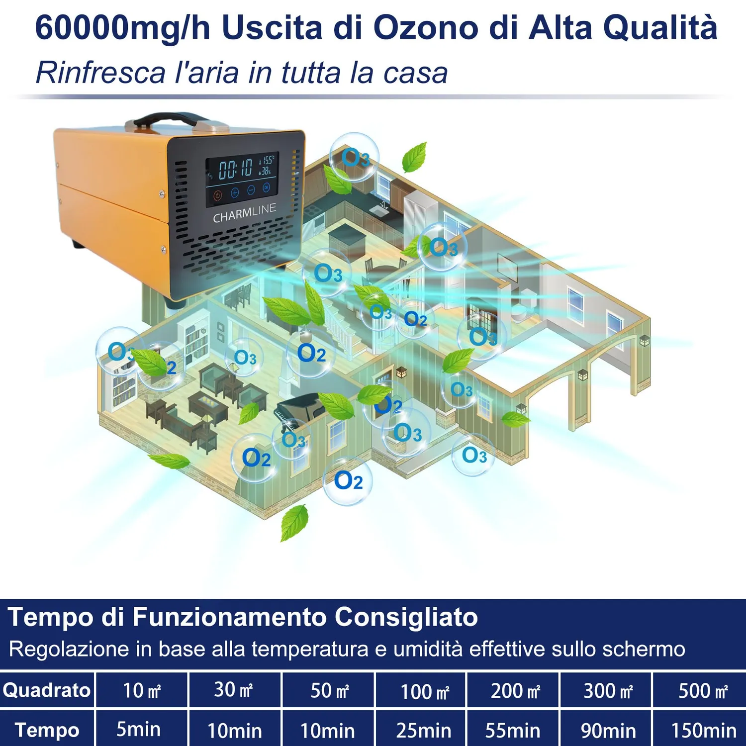 Charmline Intelligente 60000mg/h ozonizzatore arancione 500 mq
