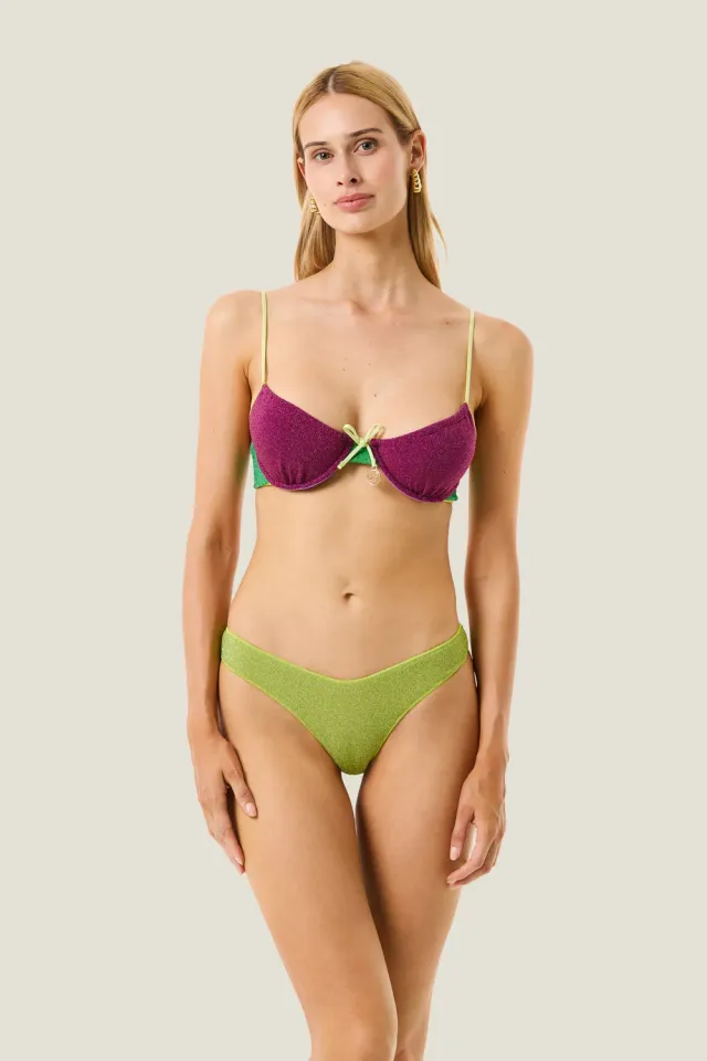 4 Giveness Tricolor Lurex bikini balconcino verde viola