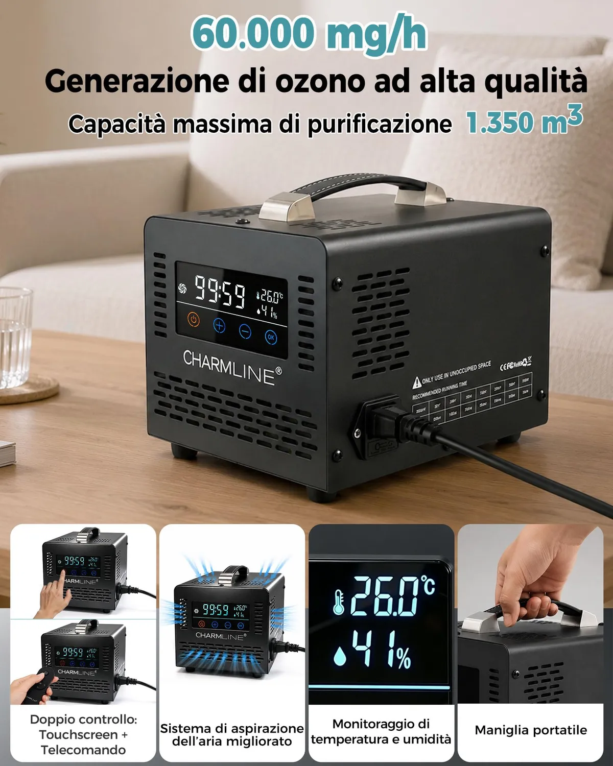Charmline Classico generatore ozono nero 60000 mg/h