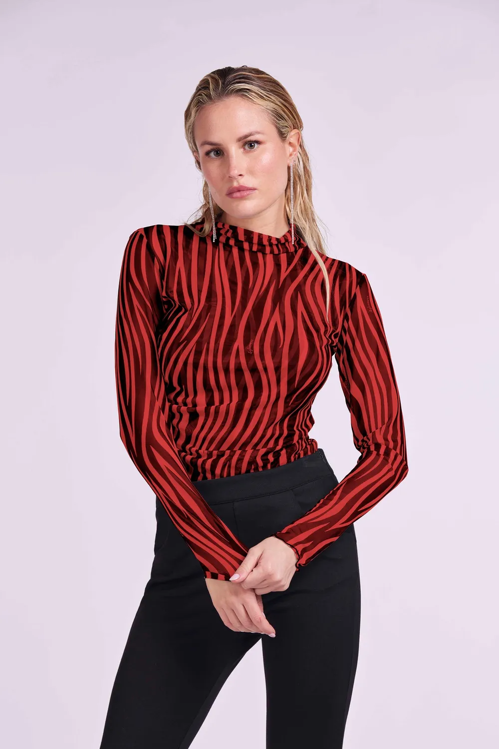 4Giveness Maglia Lupetto Tulle Rossa Manica Lunga Elasticizzata
