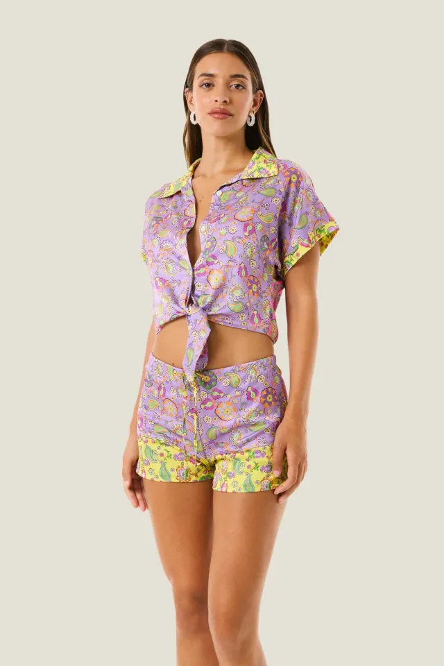 4 Giveness Boho Chic camicia crop smanicata con nodo