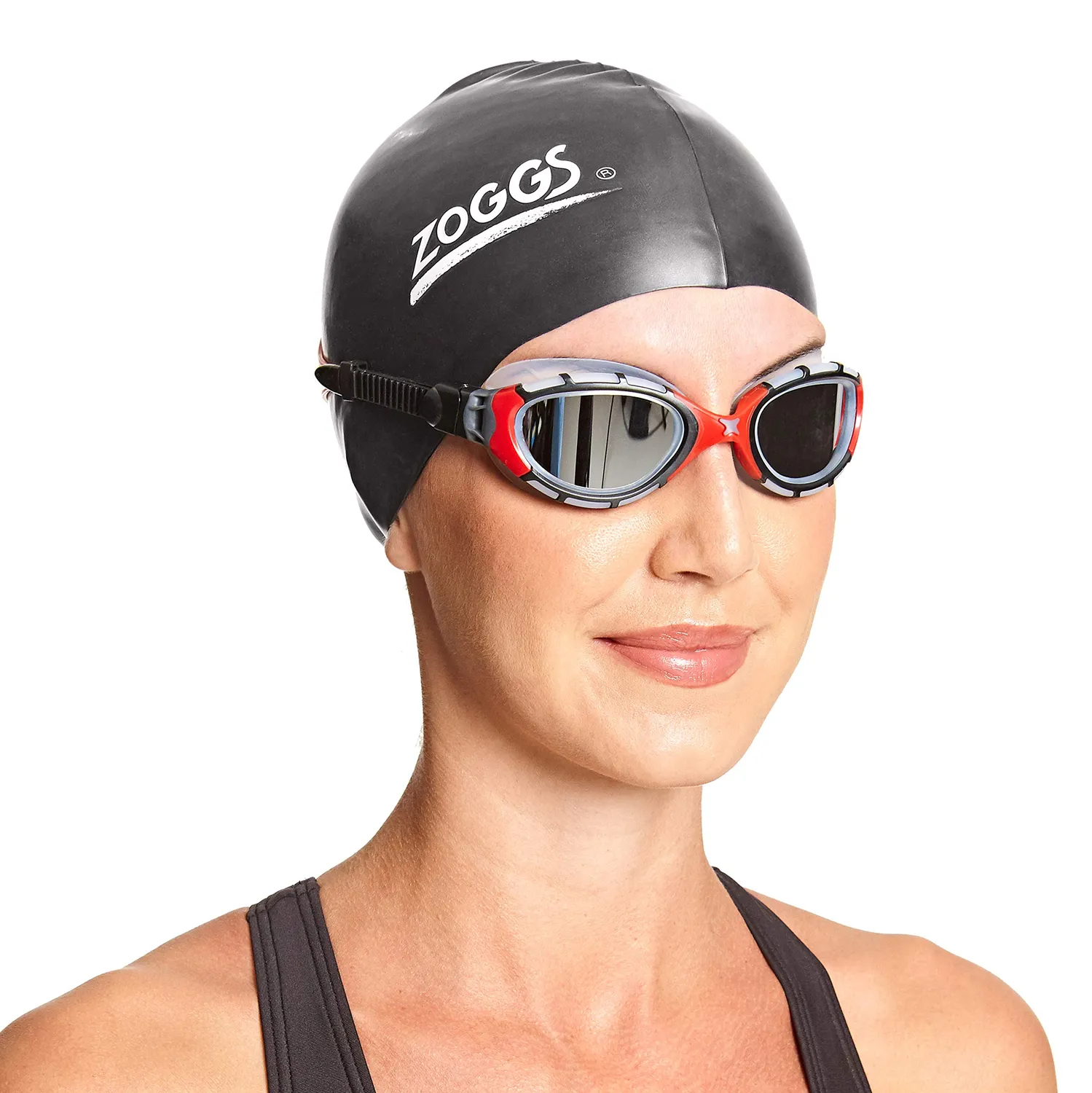 Zoggs Predator Flex occhialini nuoto nero rosso specchiati