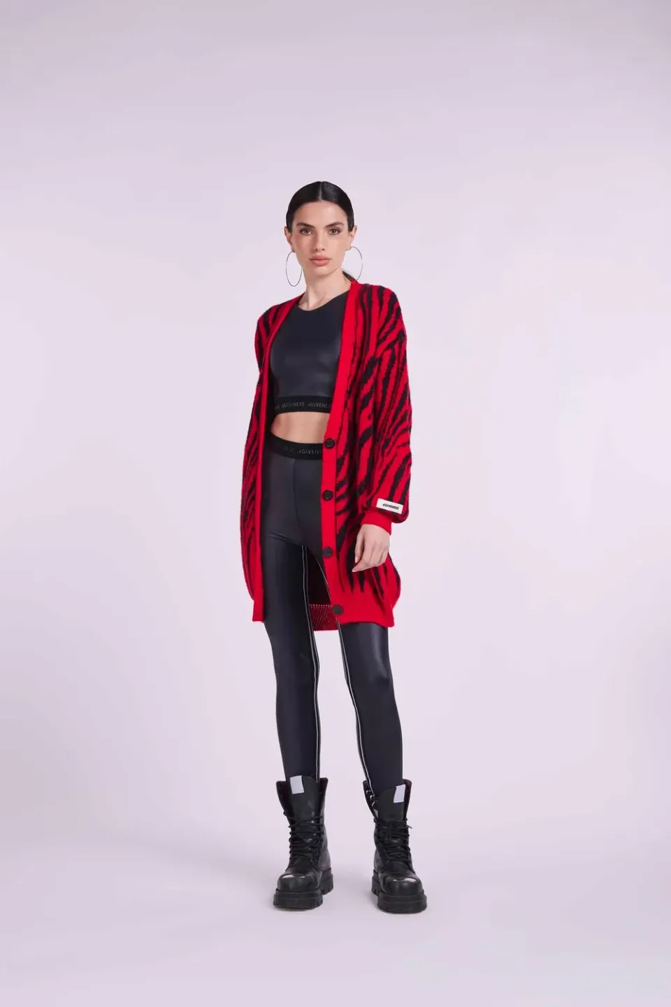 4 Giveness Zebra cardigan jacquard rosso