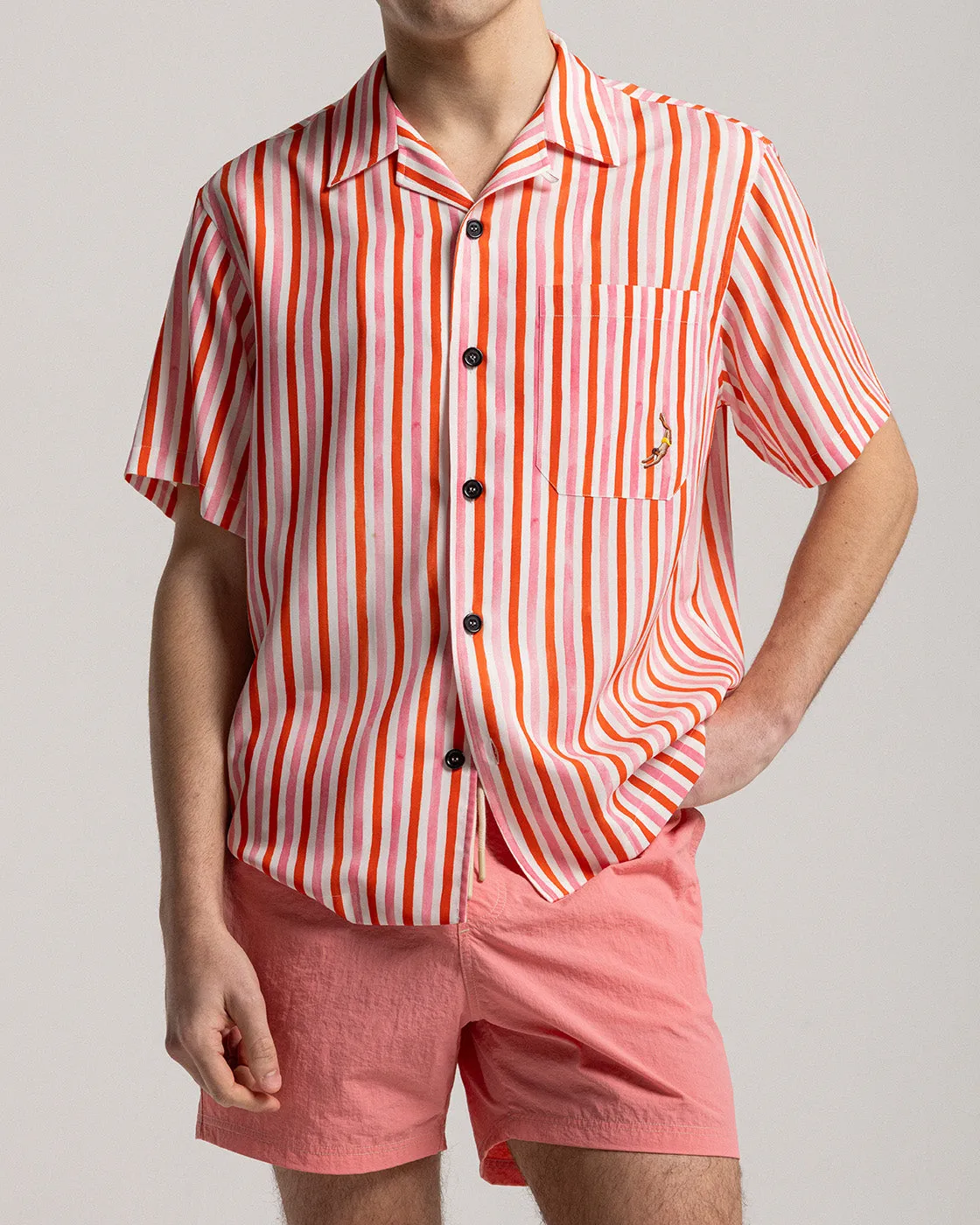 Mosso Sunwear Coral Wave camicia corallo a righe Tencel
