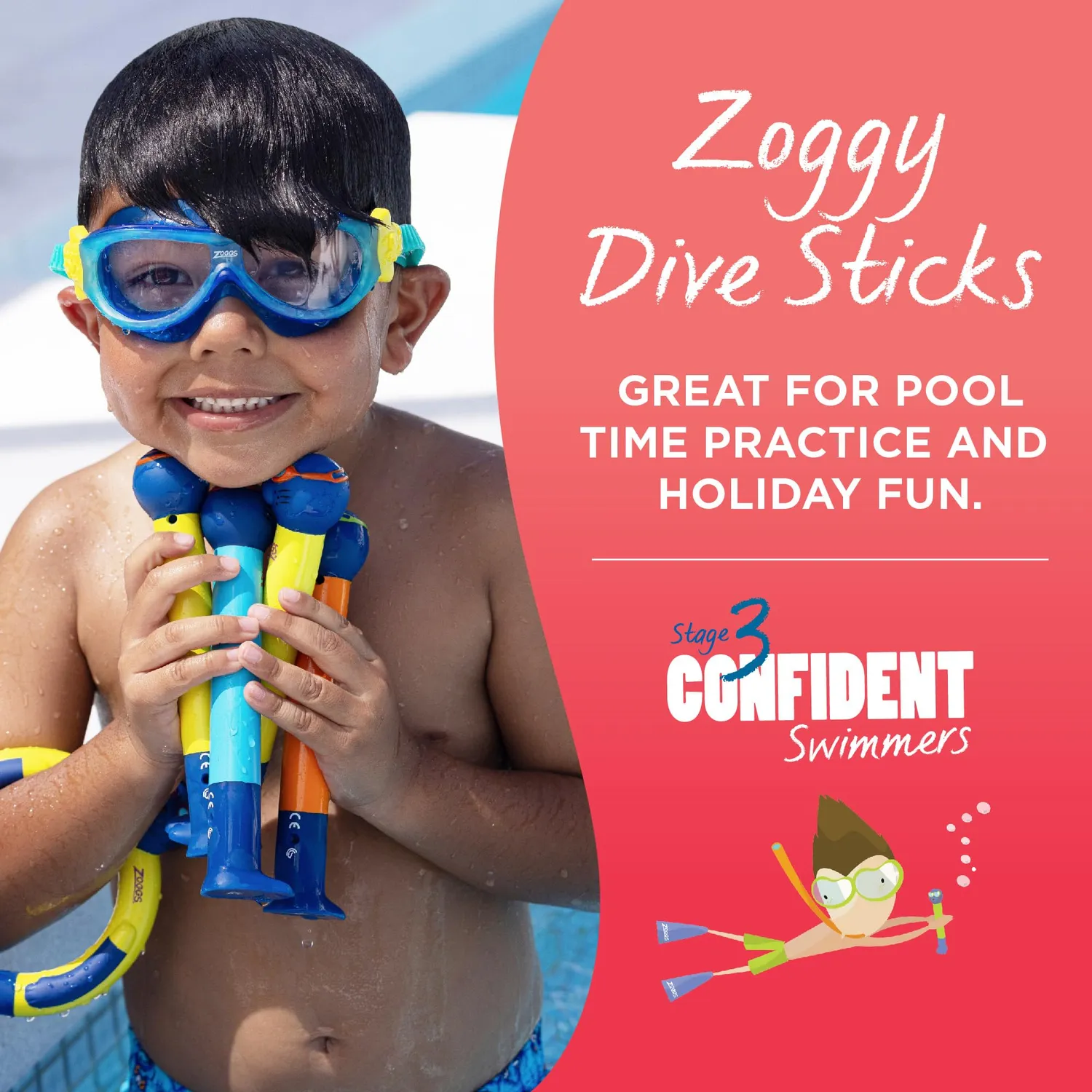 Zoggs Zoggy Dive Sticks giochi sub 3pz multicolore