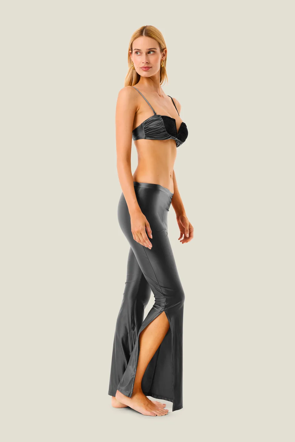 4 Giveness Lurex Gloss pantalone spacchi nero
