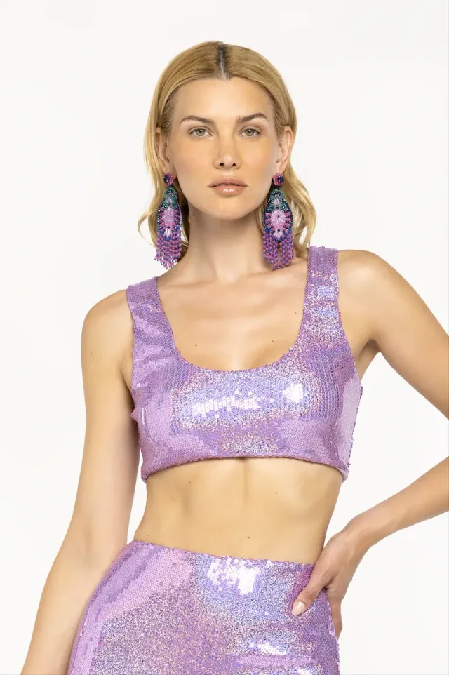 4Giveness Pretty top paillettes scollo tondo taglia unica