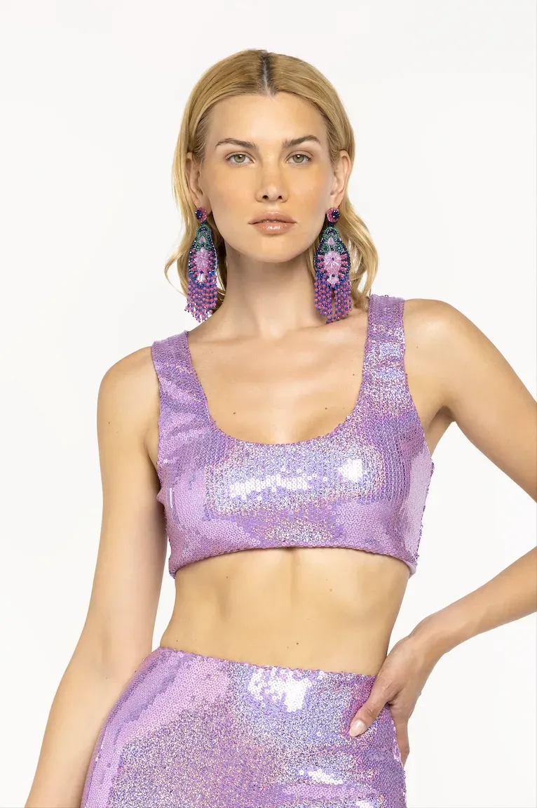 4Giveness Pretty top paillettes scollo tondo taglia unica