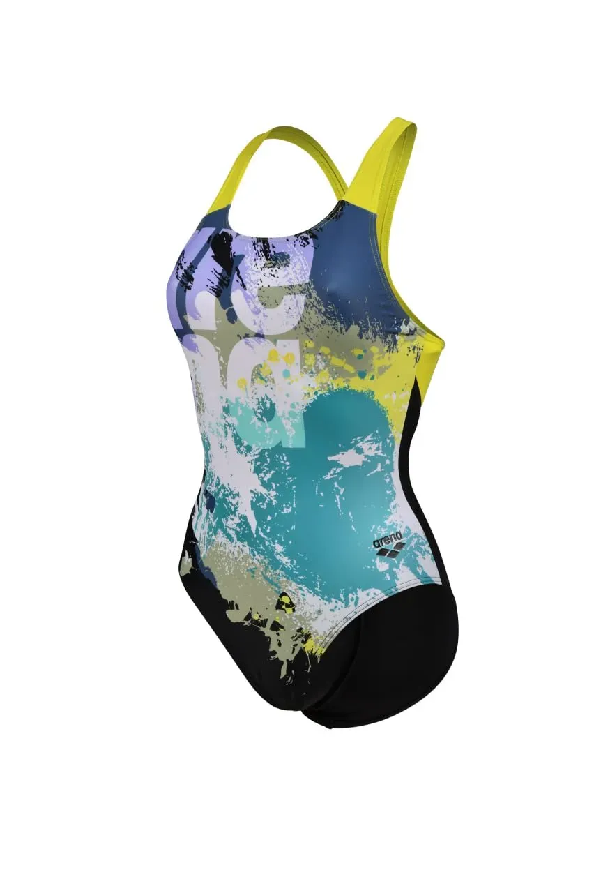 Arena Waves Breaking V Back intero donna nero verde 44