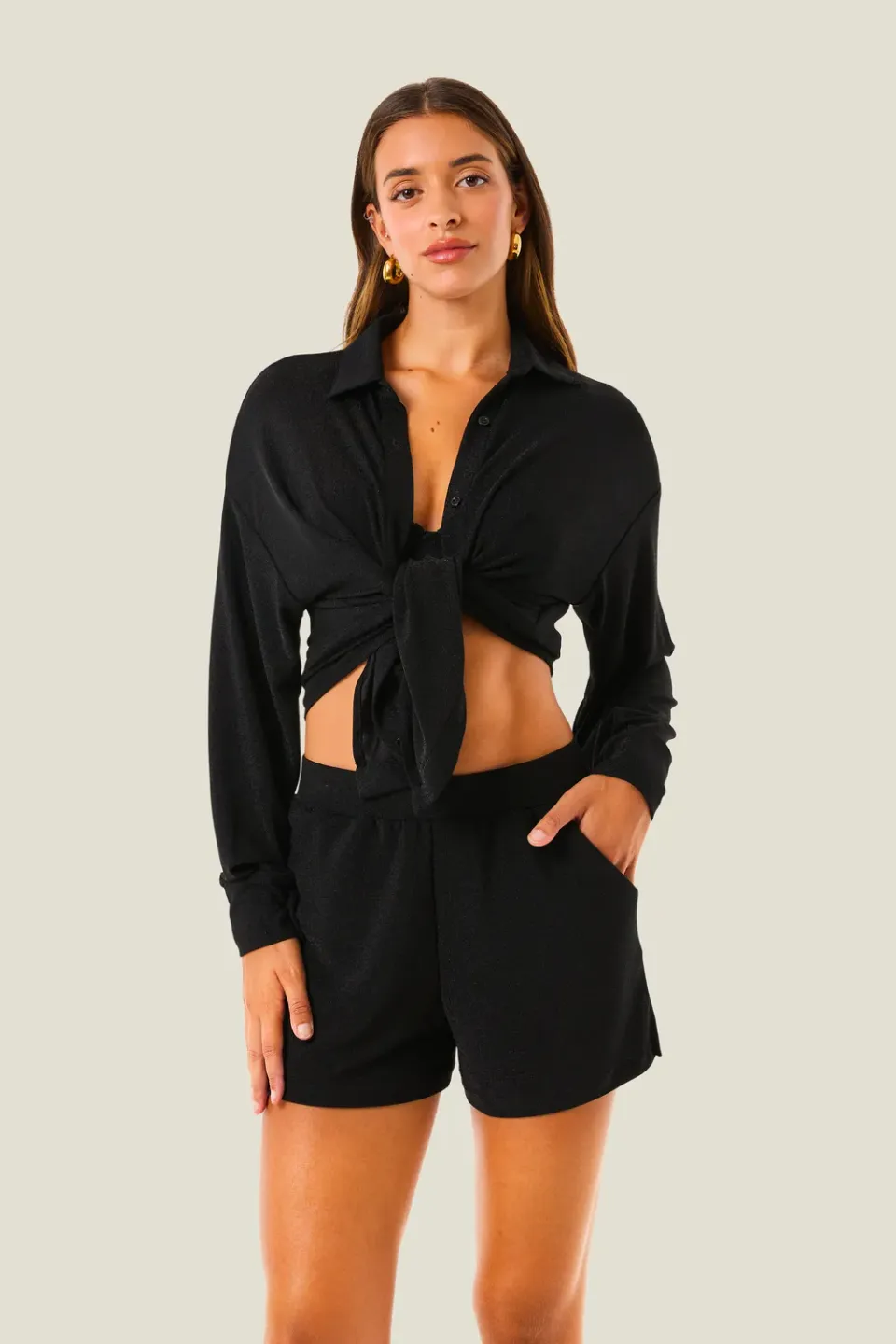 4 Giveness Lurex Resort Camicia Nodo Brillante Donna