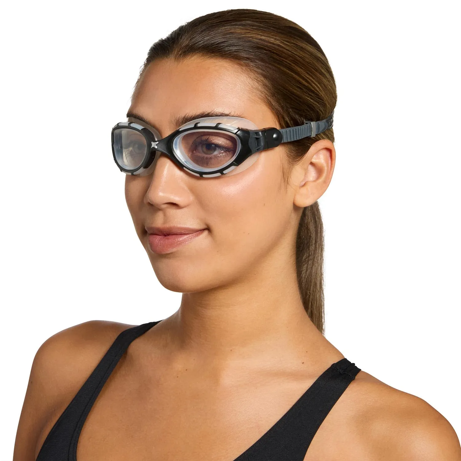 Zoggs Predator Flex occhialini nuoto grigio blu lenti blu