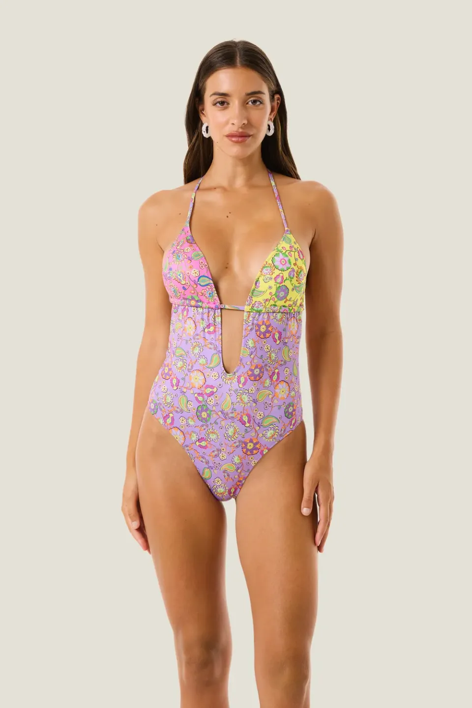 4 Giveness Boho Chic costume intero donna triangolo floreale