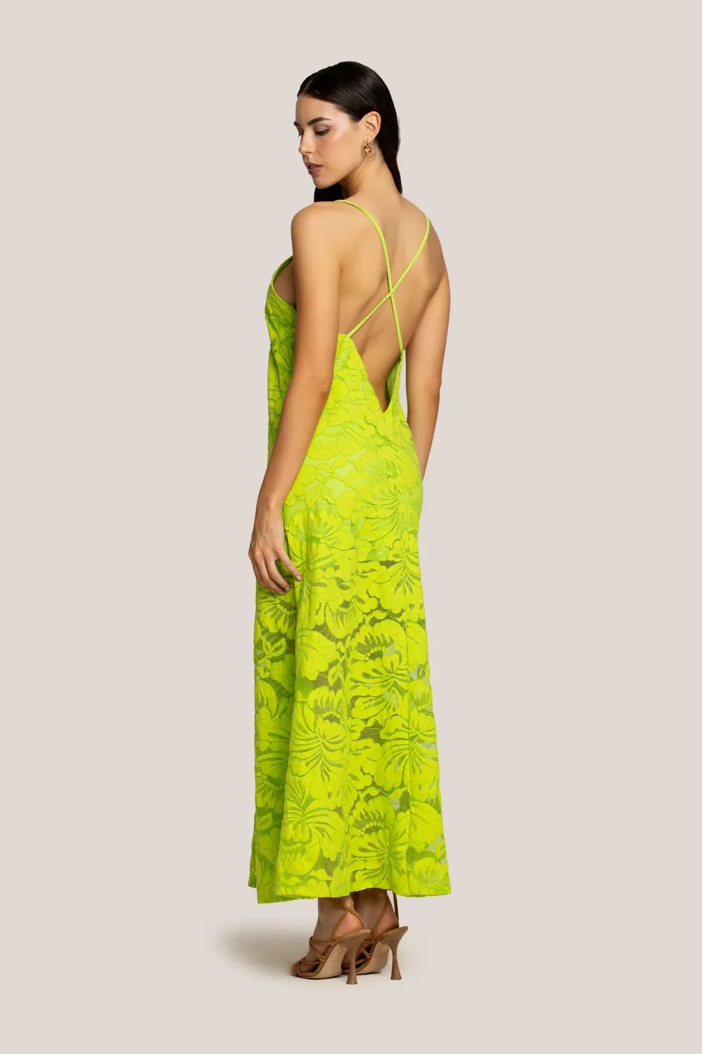4 GIVENESS Blossom Lace abito lungo verde pizzo