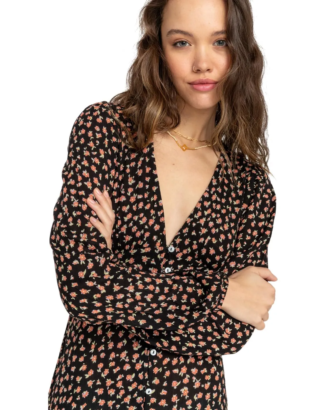 Billabong Cool Night vestito donna XL midi viscosa scollo V