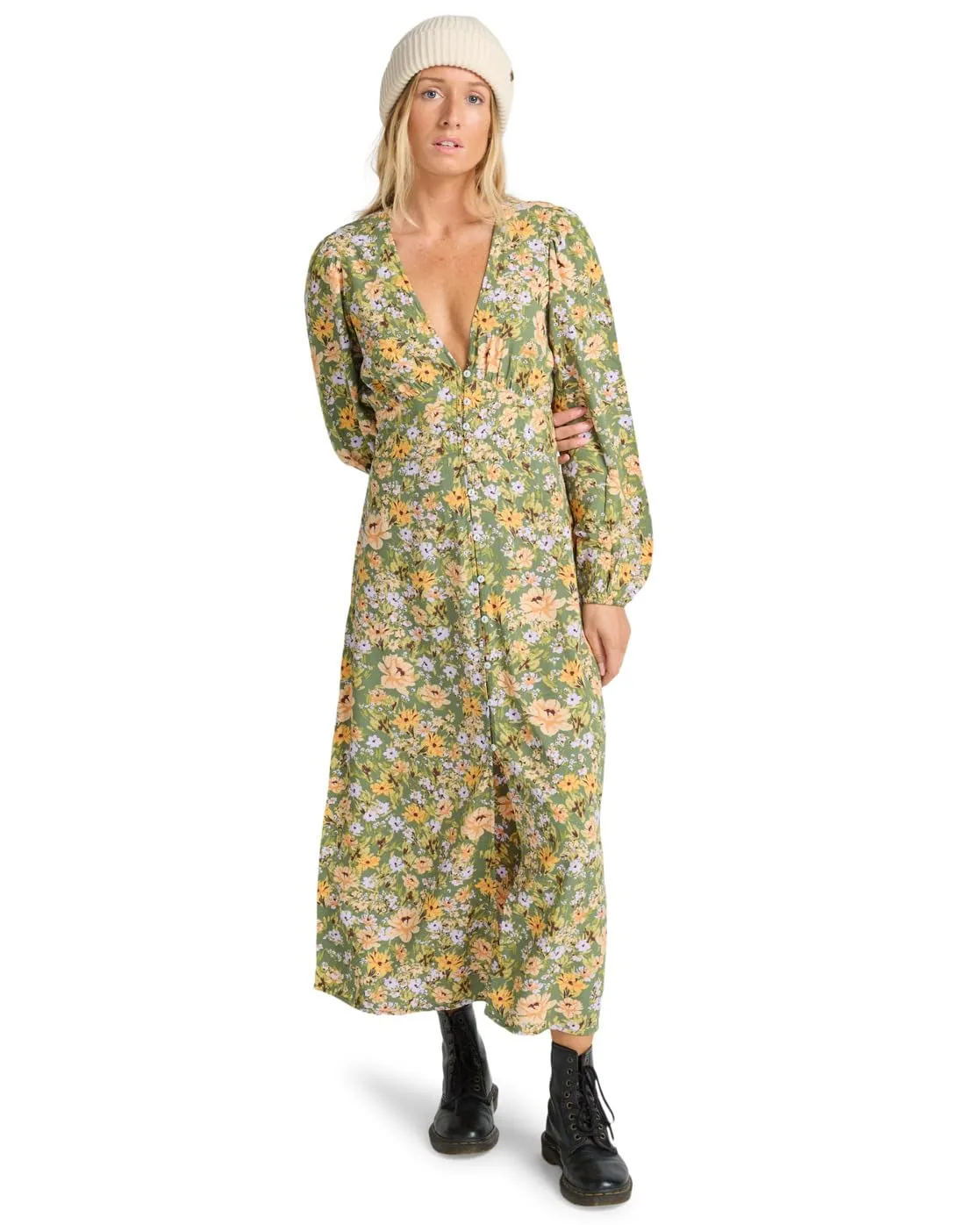 Billabong Cool Night vestito donna XL midi viscosa scollo V